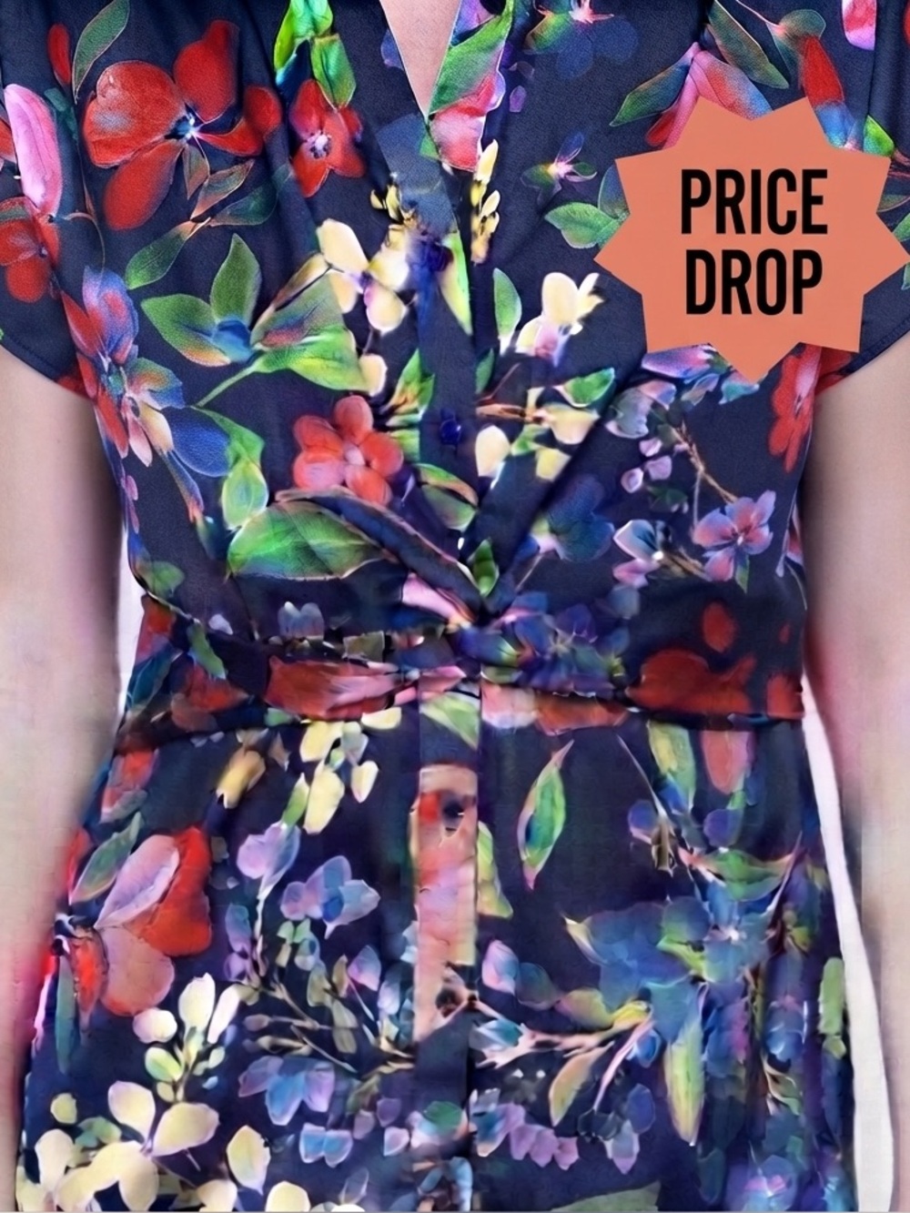 PRICE DROP! Navy Floral Button-Front Dress NWT M